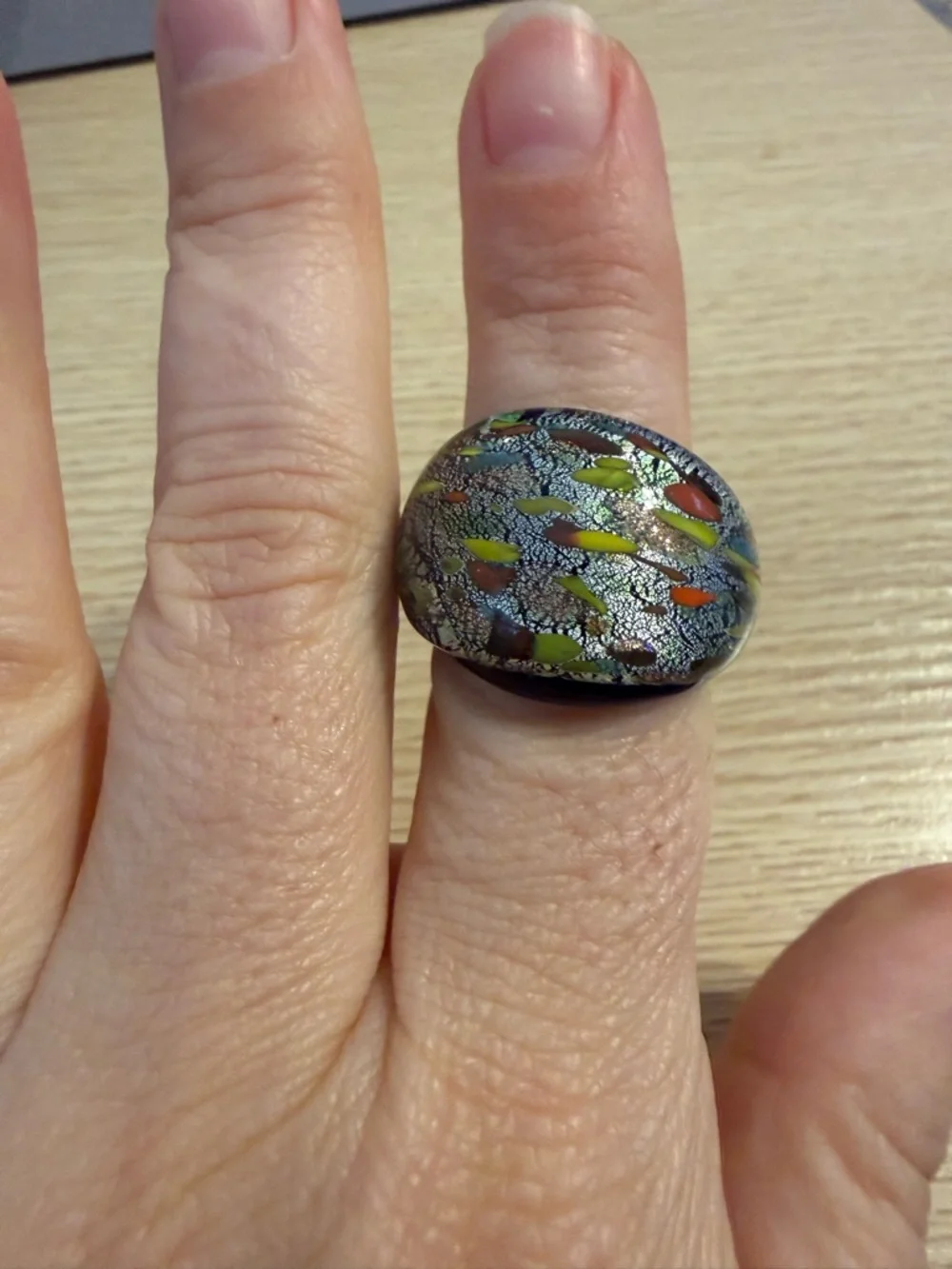 Multicolor Glass Statement Dome Ring‎